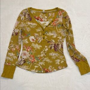 Anthropologie Mustard Floral Long Sleeve Top